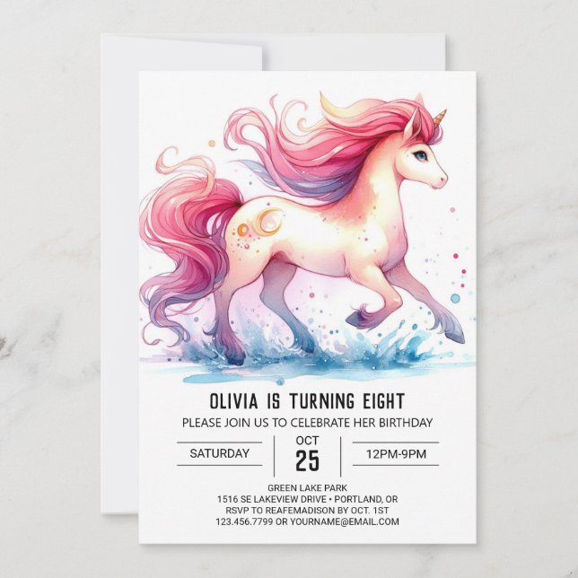 Girly Printable Horse Birthday Invitation (Front)