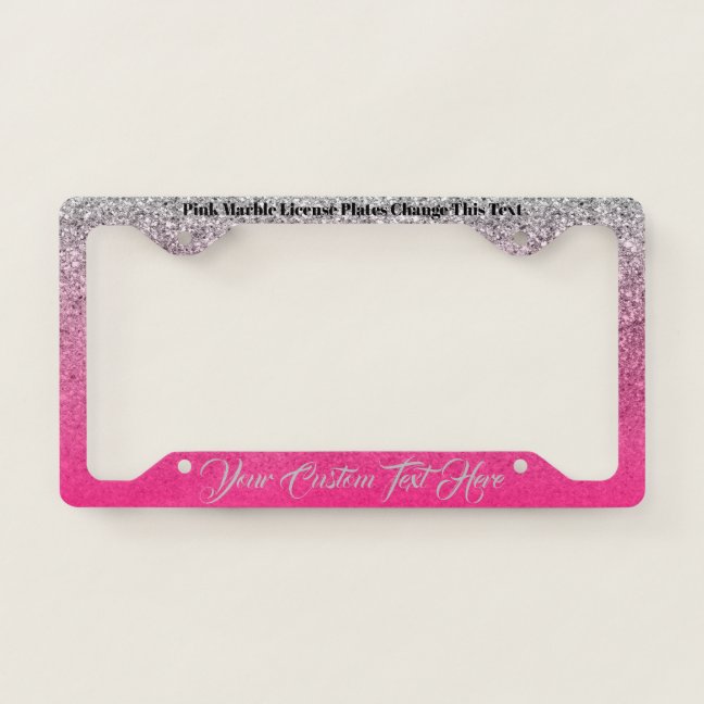Girly Printed sparkle effect Silver Pink Jewelry License Plate Frame
