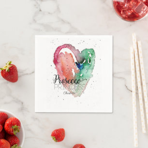 Girly 'Prosecco Princess' Watercolor Heart Napkins