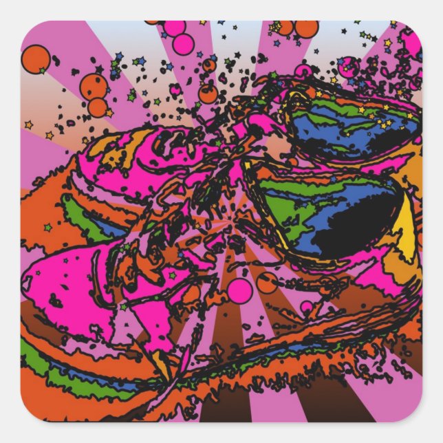Girly Psychedelic Sneakers Square Sticker (Front)
