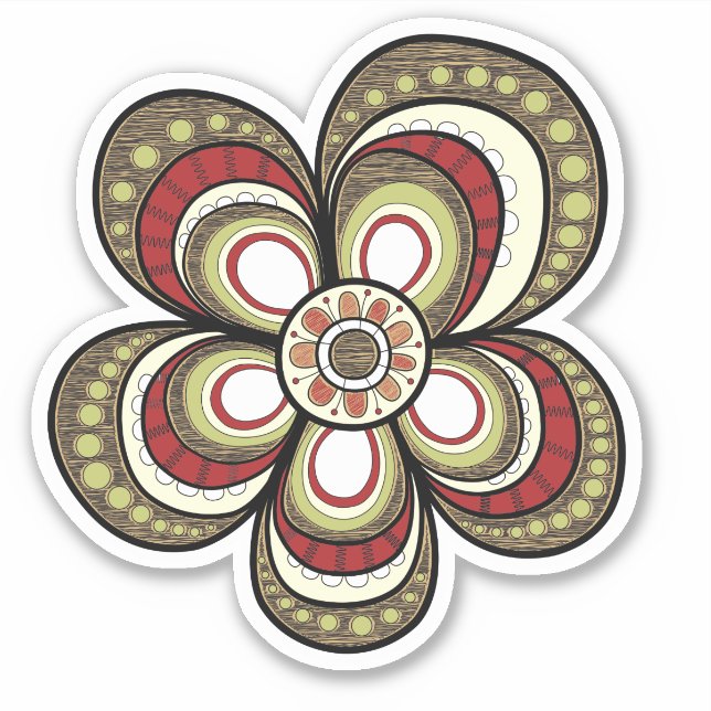 Girly Psychedelic Vintage Flower Art Sticker (Front)