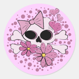Girly Punk Skull Classic Round Sticker