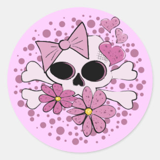 Girly Punk Skull Classic Round Sticker