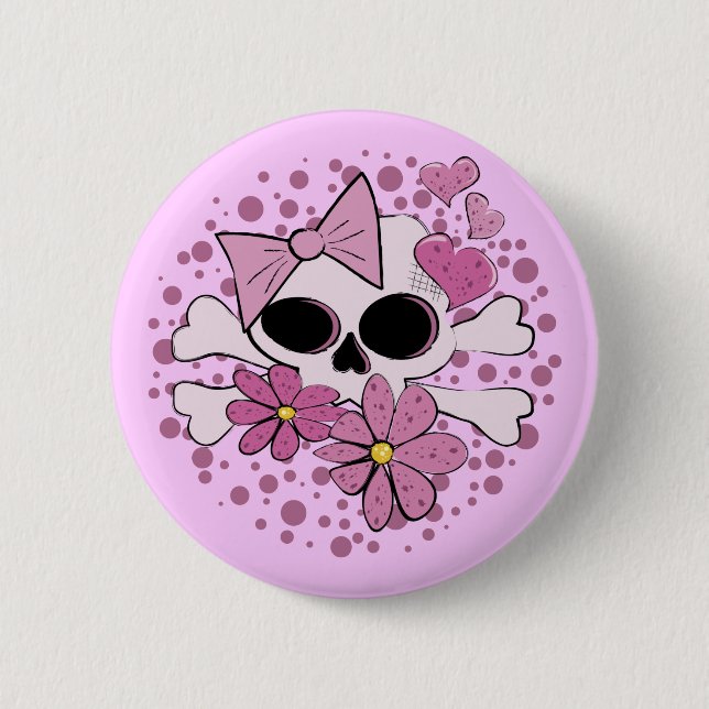 Girly Punk Skull Pinback Button (Front)