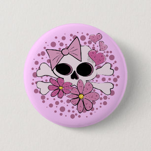 Girly Punk Skull Pinback Button