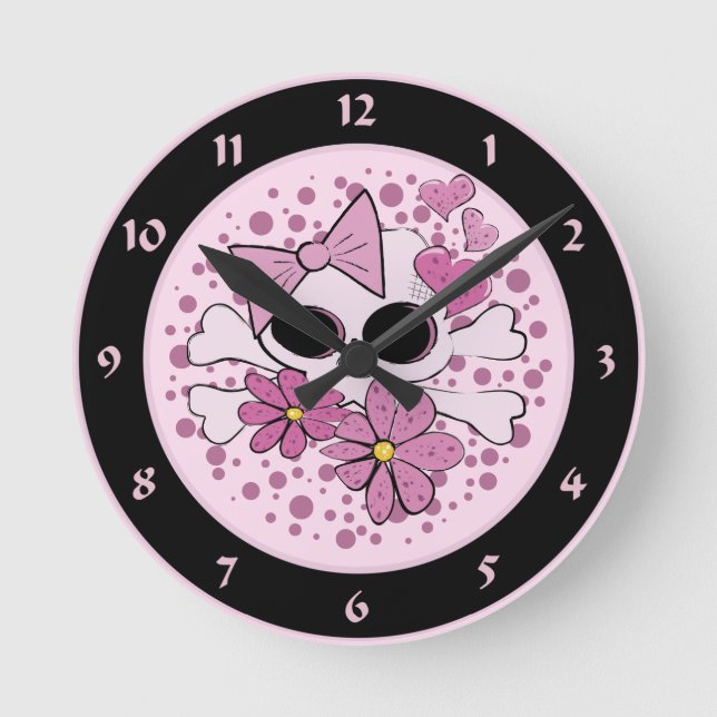 Girly Punk Skull Round Clock (Front)