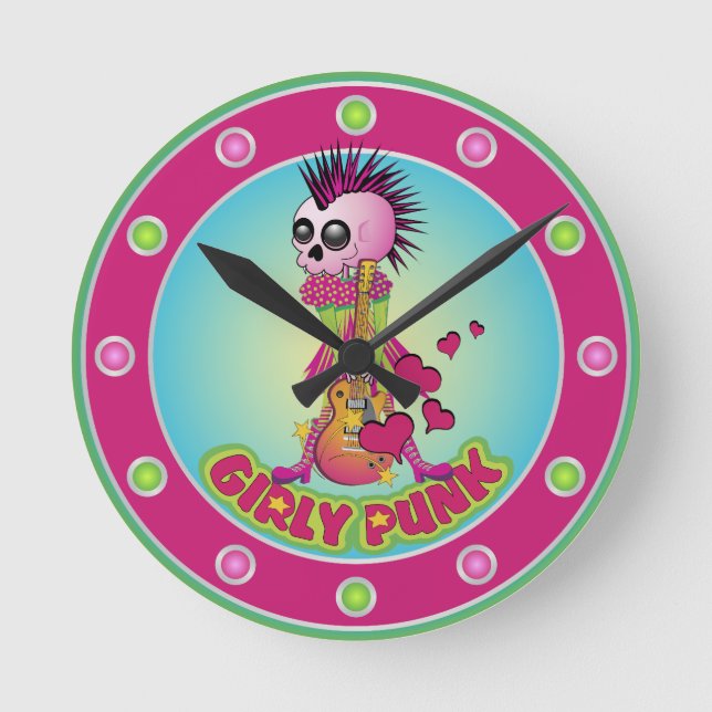 Girly Punk Skull Round Clock (Front)