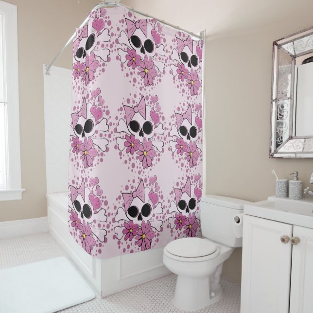 Girly Punk Skull Shower Curtain (In Situ)