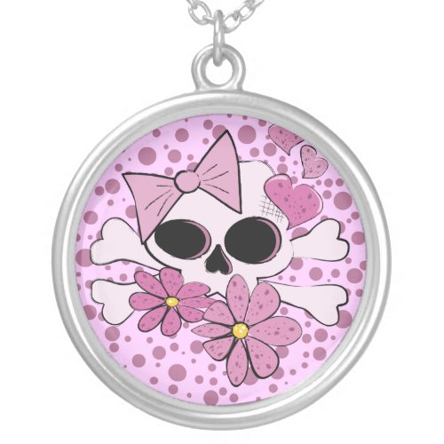 Girly Punk Skull Silver Plated Necklace