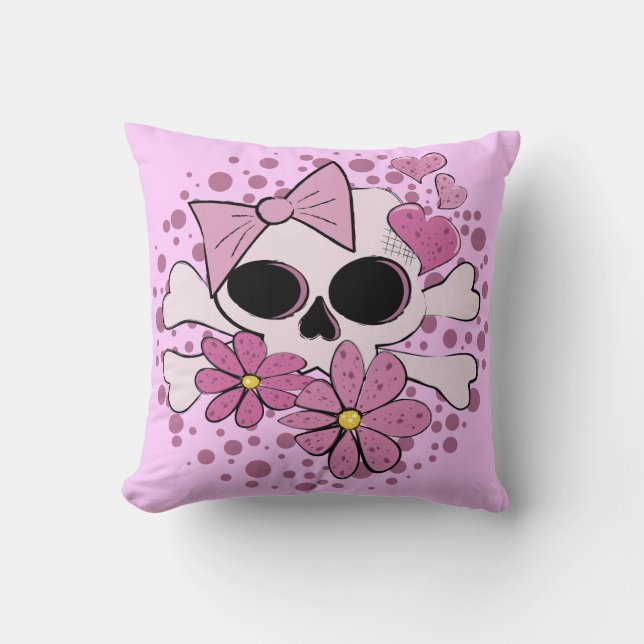 Girly Punk Skull Throw Pillow (Front)