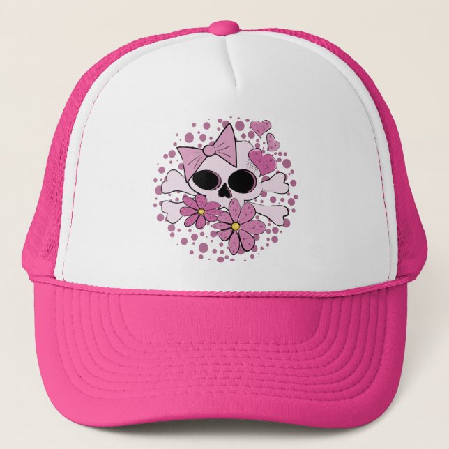Girly Punk Skull Trucker Hat (Front)