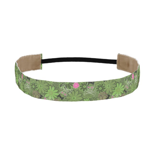 Girly Punk Skulls on Flower Camo background Athletic Headband (Front)