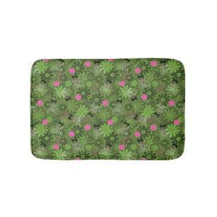 Girly Punk Skulls on Flower Camo background Bathroom Mat