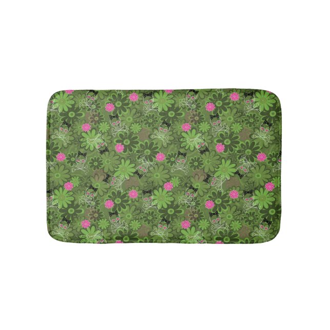 Girly Punk Skulls on Flower Camo background Bathroom Mat (Front)