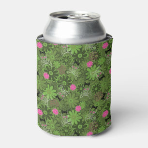 Girly Punk Skulls on Flower Camo background Can Cooler