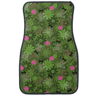 Girly Punk Skulls on Flower Camo background Car Floor Mat