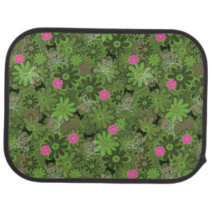 Girly Punk Skulls on Flower Camo background Car Mat