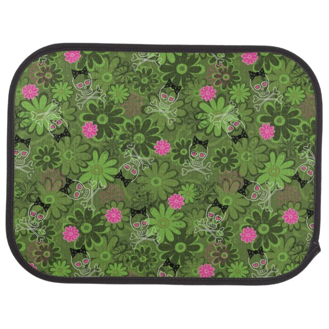 Girly Punk Skulls on Flower Camo background Car Mat (Rear)