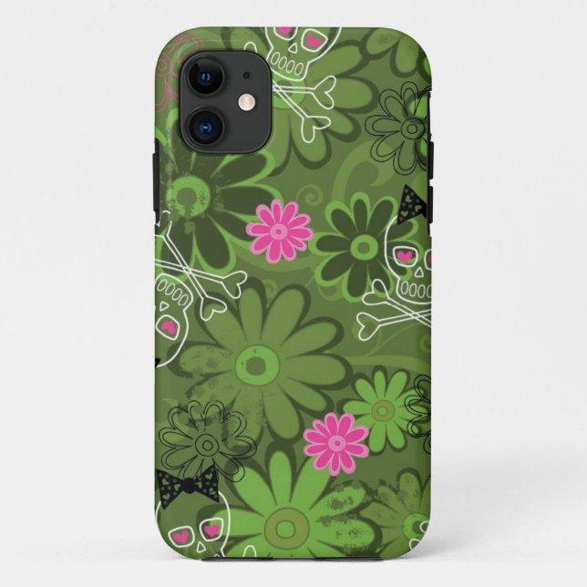 Girly Punk Skulls on Flower Camo background Case-Mate iPhone Case (Back)