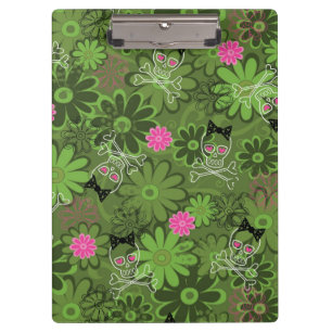 Girly Punk Skulls on Flower Camo background Clipboard