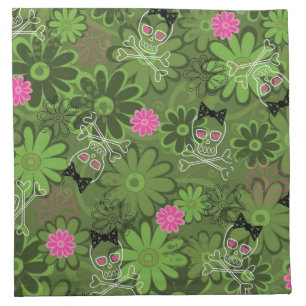 Girly Punk Skulls on Flower Camo background Cloth Napkin