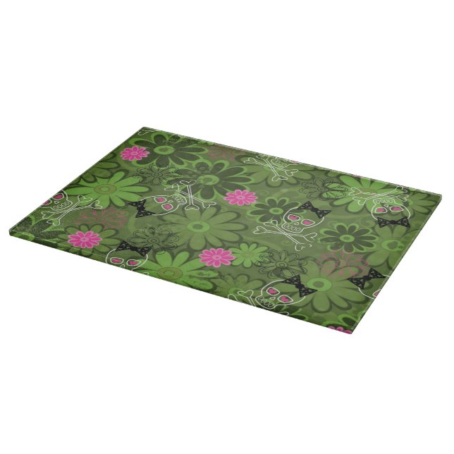 Girly Punk Skulls on Flower Camo background Cutting Board (Corner)