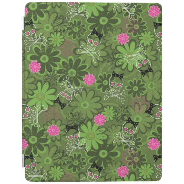 Girly Punk Skulls on Flower Camo background iPad Smart Cover (Front)