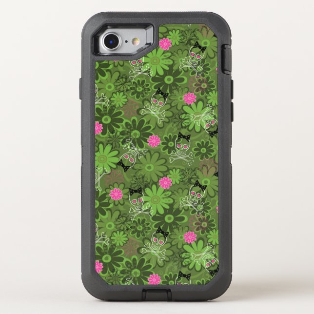 Girly Punk Skulls on Flower Camo background Otterbox iPhone Case (Back)