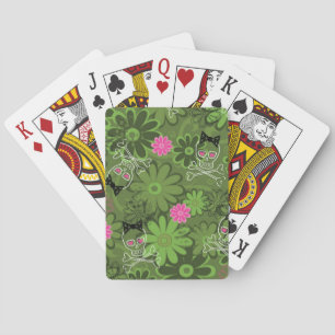 Girly Punk Skulls on Flower Camo background Poker Cards