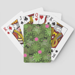 Girly Punk Skulls on Flower Camo background Poker Cards