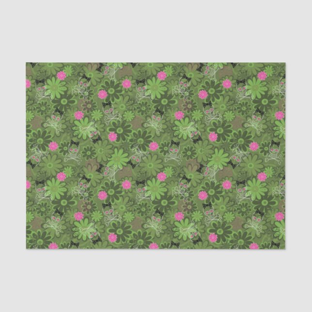 Girly Punk Skulls on Flower Camo background Tissue Paper (Front)