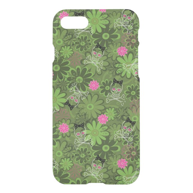 Girly Punk Skulls on Flower Camo background Uncommon iPhone Case (Back)
