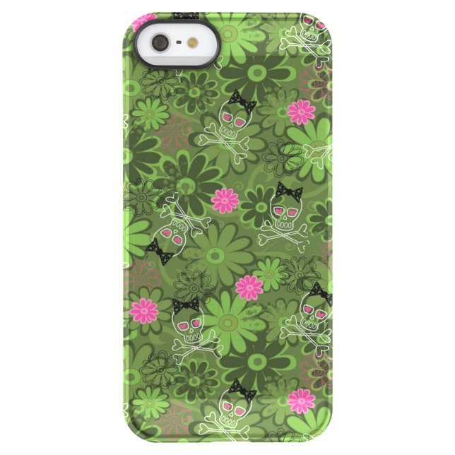 Girly Punk Skulls on Flower Camo background Uncommon iPhone Case (Back)