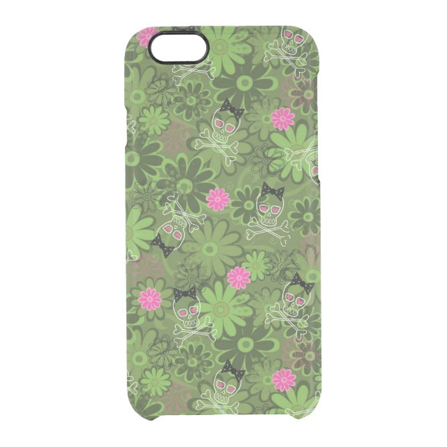 Girly Punk Skulls on Flower Camo background Uncommon iPhone Case (Back)