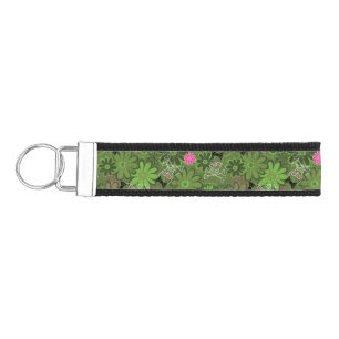 Girly Punk Skulls on Flower Camo background Wrist Keychain