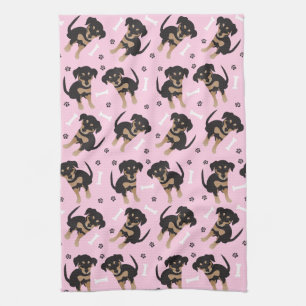 Girly Puppy Paw Print Dog Bone Pattern Pink Kitchen Towel