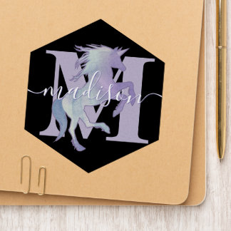Girly Purple Abstract Watercolor Unicorn Monogram Patch