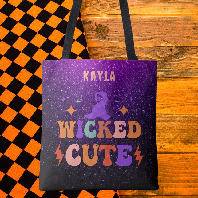 Girly Purple and Black Personalized Halloween Tote Bag (Creator Uploaded)