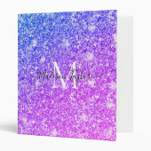 Girly Purple and Pink Glitter Monogram Name    3 Ring Binder (Front/Inside)