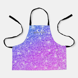 Girly Purple and Pink Glitter Monogram Name Apr Apron