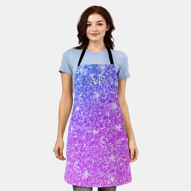 Girly Purple and Pink Glitter Monogram Name    Apron (Worn)