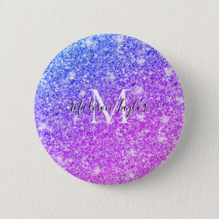 Girly Purple and Pink Glitter Monogram Name    Button