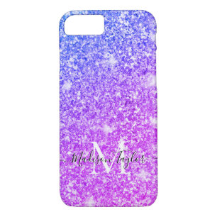 Girly Purple and Pink Glitter Monogram Name iPhone 8/7 Case