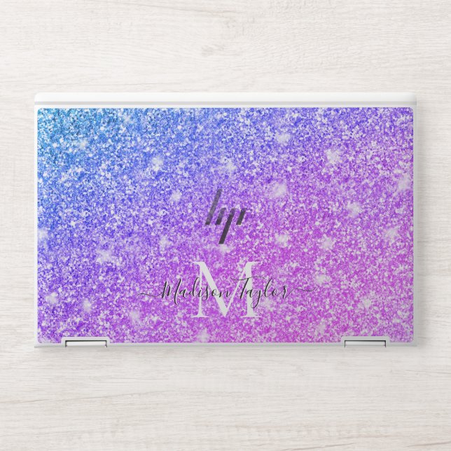 Girly Purple and Pink Glitter Monogram Name    HP Laptop Skin (Front)