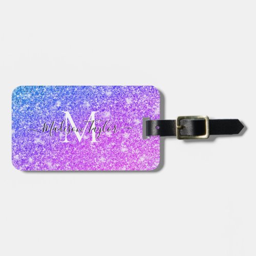Girly Purple and Pink Glitter Monogram Name    Luggage Tag