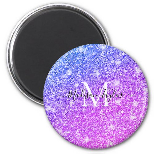 Girly Purple and Pink Glitter Monogram Name    Magnet
