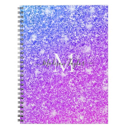 Girly Purple and Pink Glitter Monogram Name    Notebook