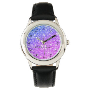 Girly Purple and Pink Glitter Monogram Name        Watch
