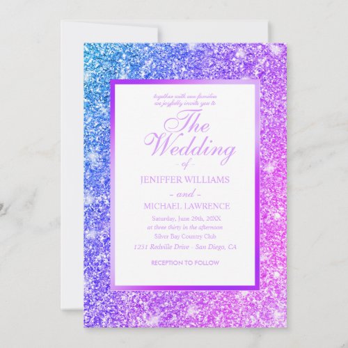 Girly Purple and Pink Glitter Wedding  Invitation