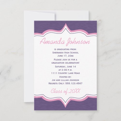 Girly Purple and Pink Graduation Party Personalized Invites